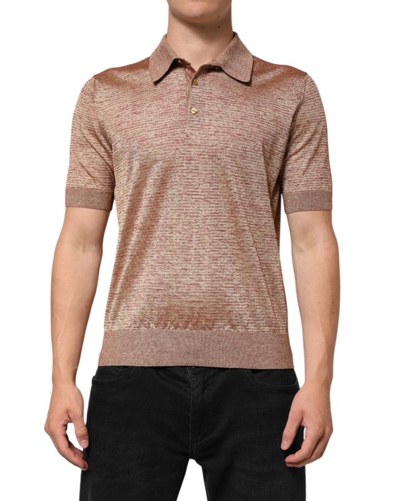 Brown Silk Textured Short Sleeve Polo T-shirt Dolce & Gabbana