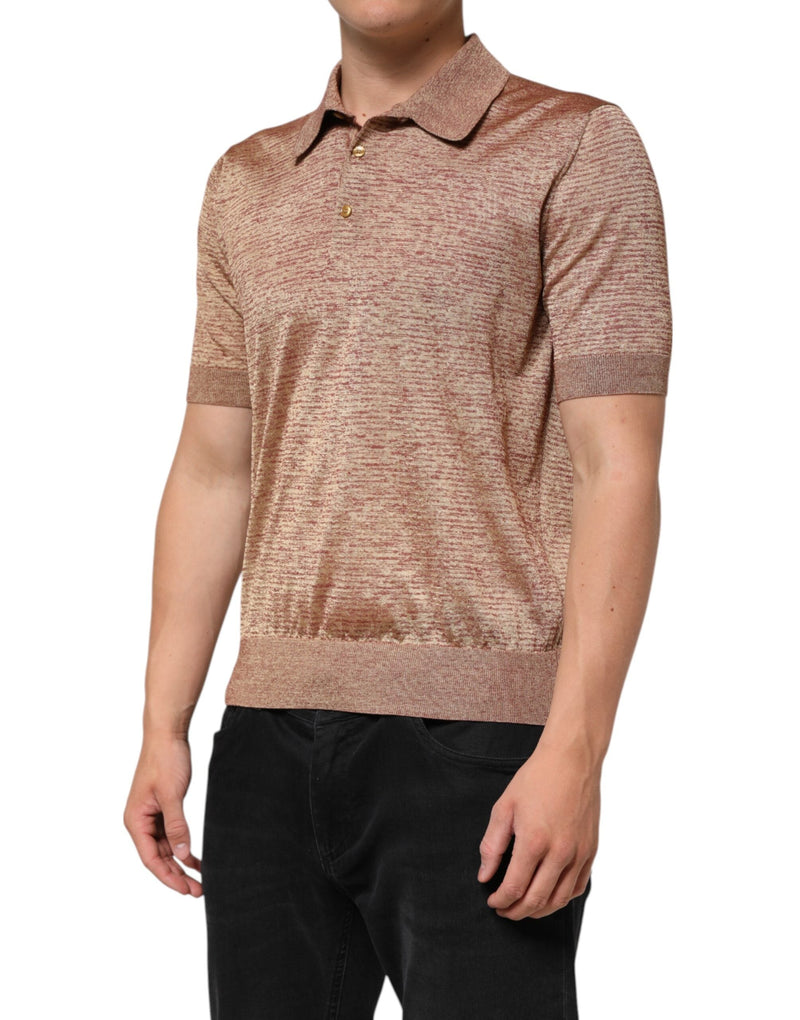 Brown Silk Textured Short Sleeve Polo T-shirt Dolce & Gabbana