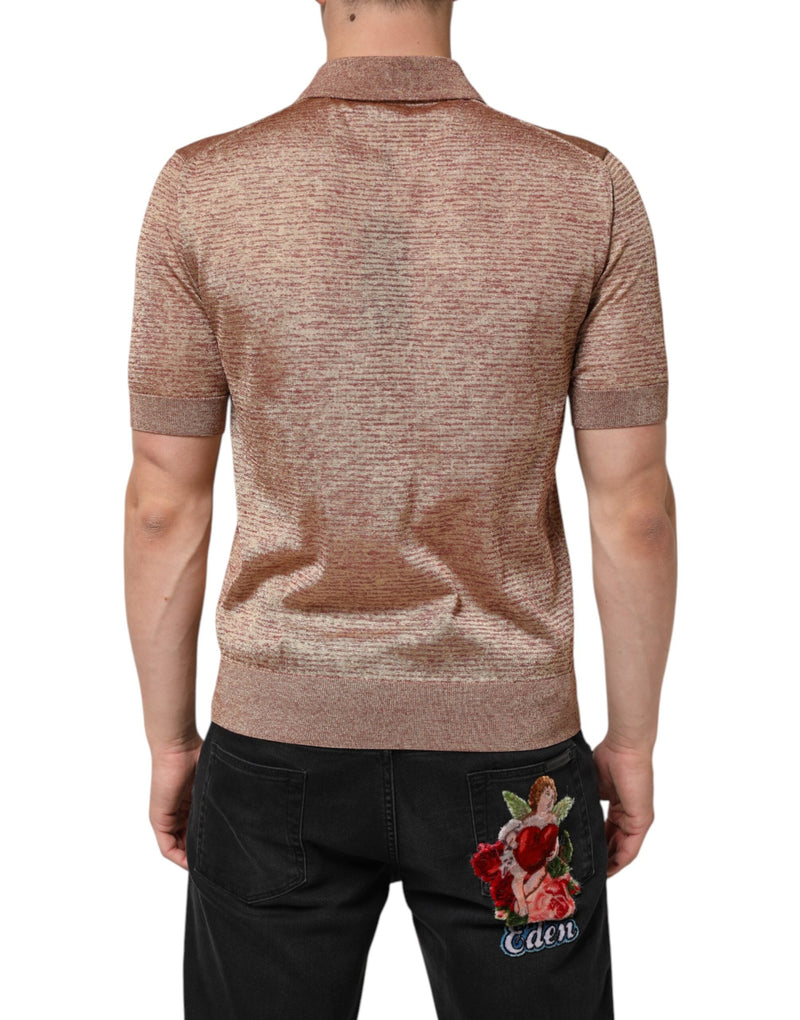 Brown Silk Textured Short Sleeve Polo T-shirt Dolce & Gabbana