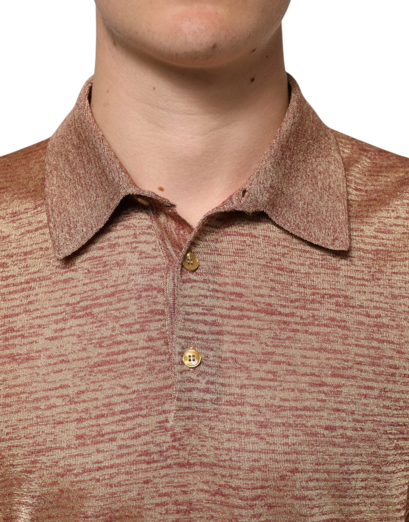 Brown Silk Textured Short Sleeve Polo T-shirt Dolce & Gabbana