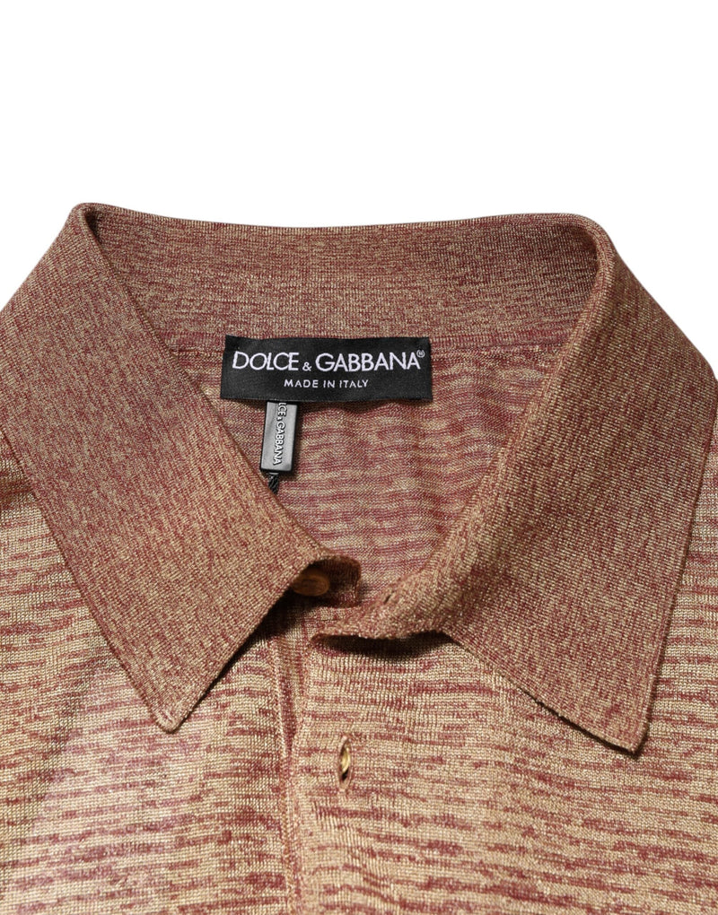 Brown Silk Textured Short Sleeve Polo T-shirt Dolce & Gabbana