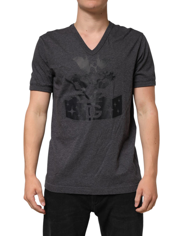 Black Charcoal DG Logo V-Neck Men T-shirt Dolce & Gabbana