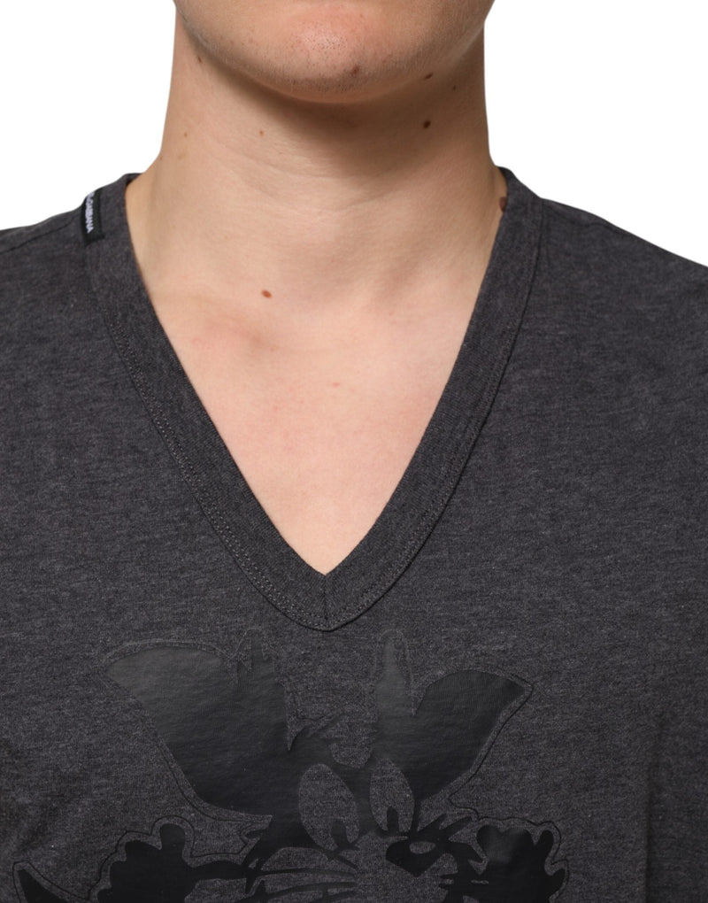 Black Charcoal DG Logo V-Neck Men T-shirt Dolce & Gabbana