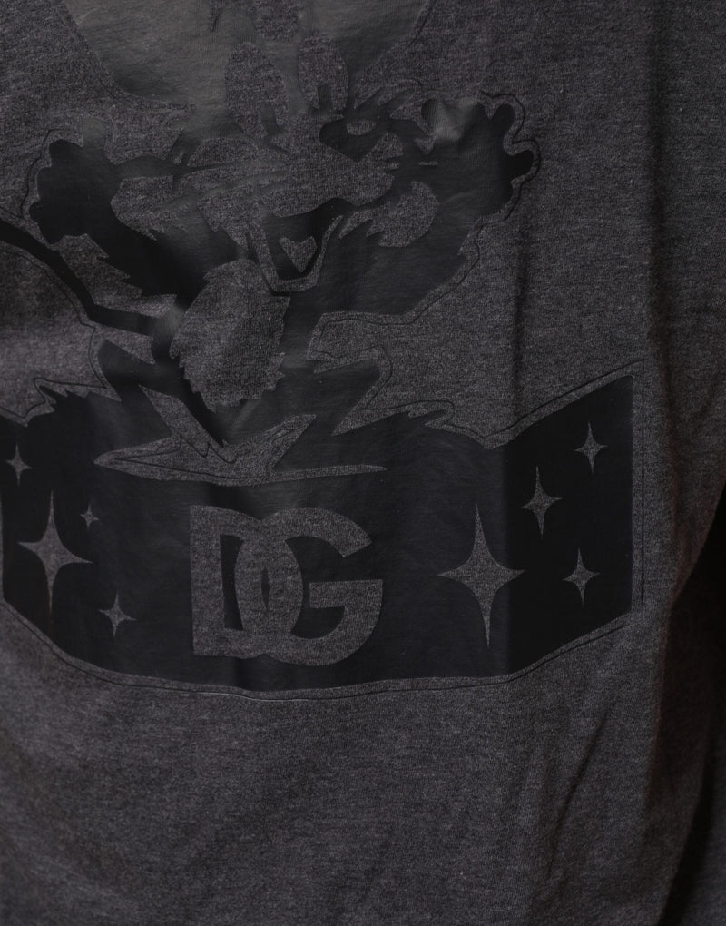 Black Charcoal DG Logo V-Neck Men T-shirt Dolce & Gabbana