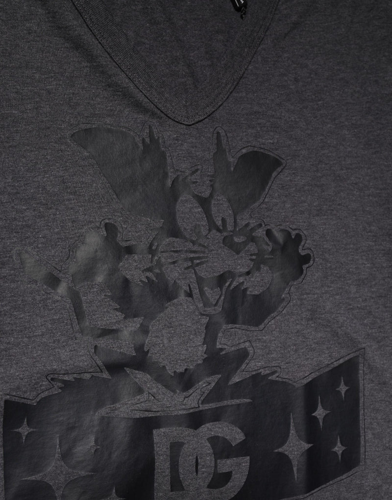 Black Charcoal DG Logo V-Neck Men T-shirt Dolce & Gabbana