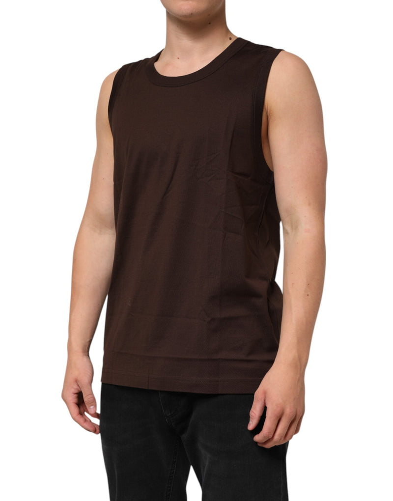 Brown Cotton Sleeveless Underwear Men Tank Top Dolce & Gabbana