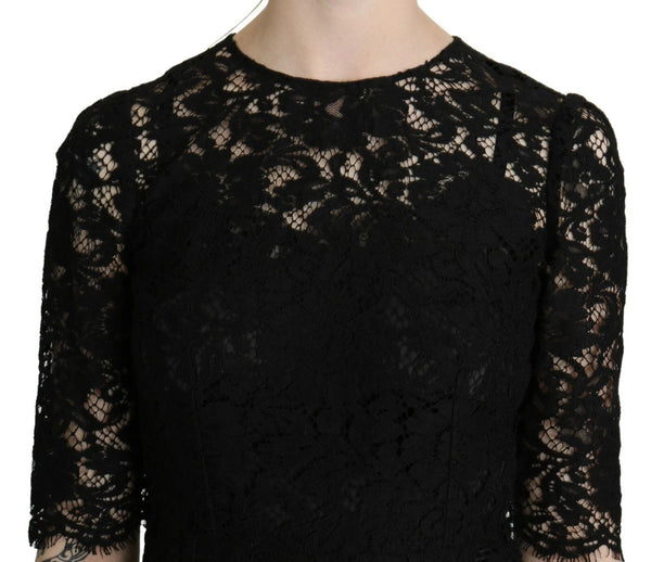 Black Floral Lace Sheath Knee Length Dress Dolce & Gabbana