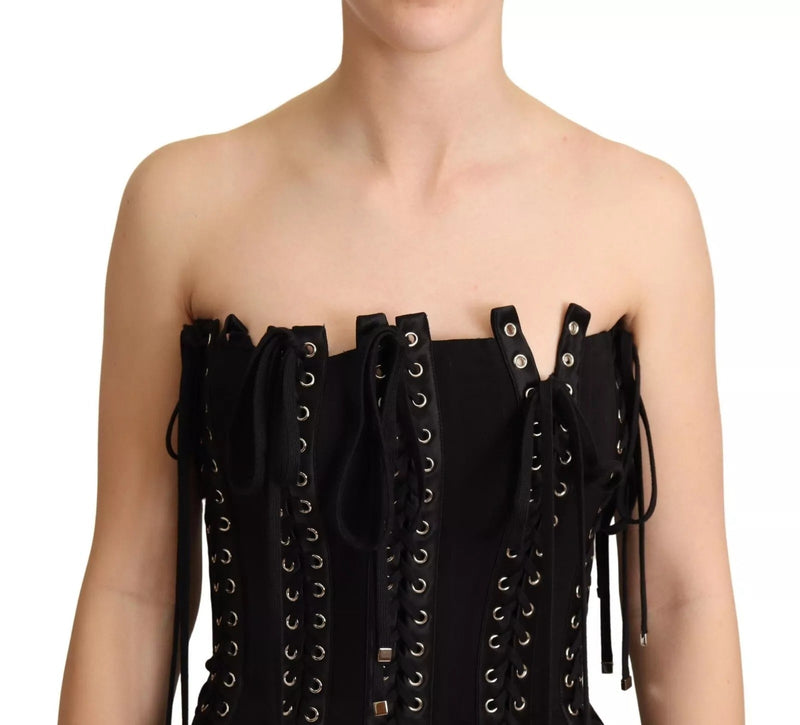 Black Cady Sleeveless Lace Up Bodycon Dress Dolce & Gabbana
