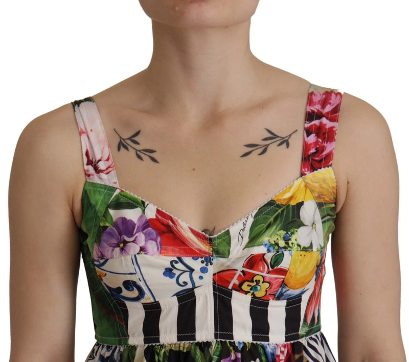 Multicolor Poplin Floral Mini Flared Dress Dolce & Gabbana