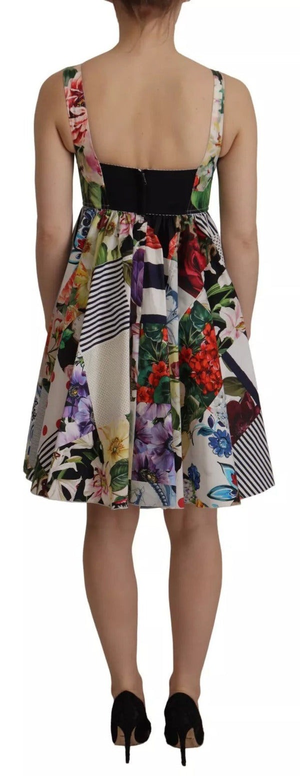 Multicolor Poplin Floral Mini Flared Dress Dolce & Gabbana