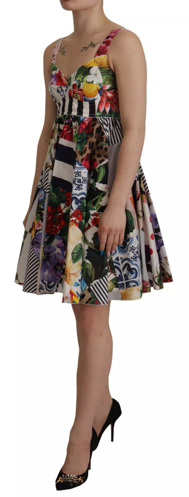 Multicolor Poplin Floral Mini Flared Dress Dolce & Gabbana