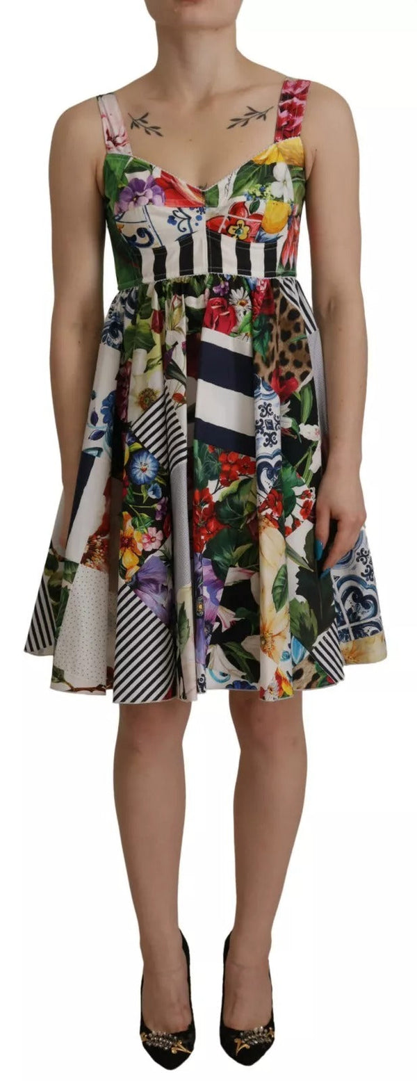 Multicolor Poplin Floral Mini Flared Dress Dolce & Gabbana