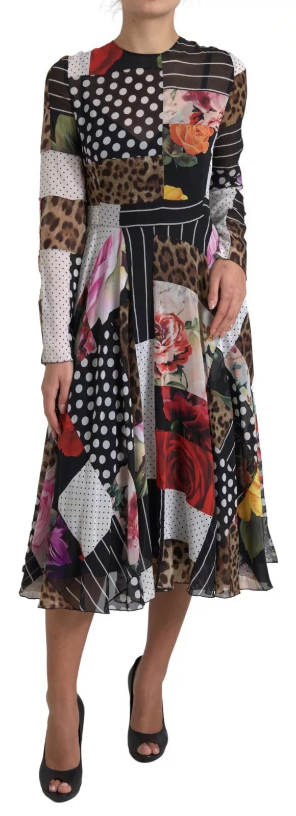 Multicolor Patchwork Floral Leopard Dress Dolce & Gabbana