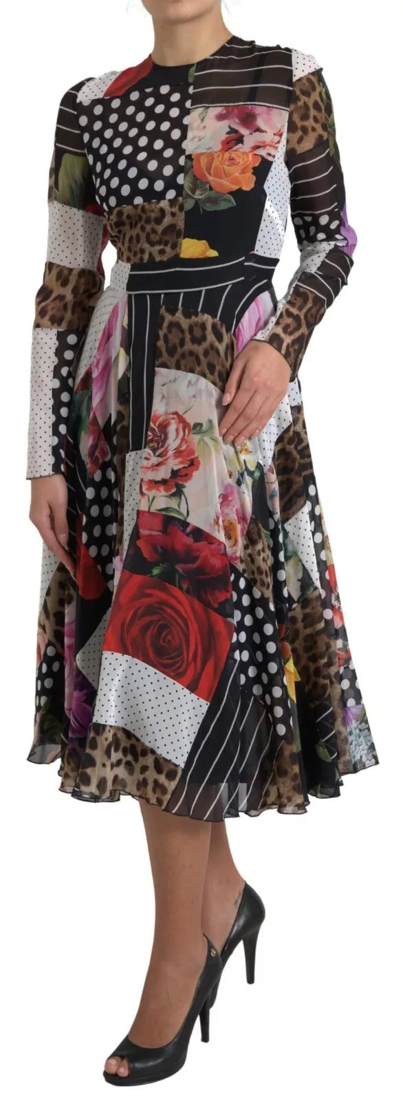 Multicolor Patchwork Floral Leopard Dress Dolce & Gabbana