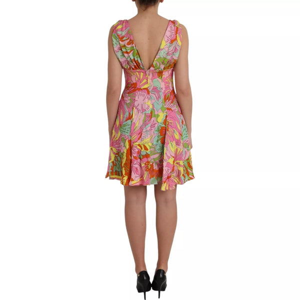 Multicolor Floral Silk Flared Mini Dress Dolce & Gabbana