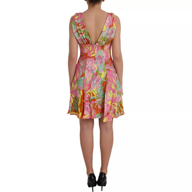 Multicolor Floral Silk Flared Mini Dress Dolce & Gabbana