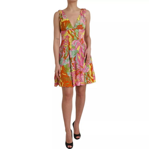 Multicolor Floral Silk Flared Mini Dress Dolce & Gabbana