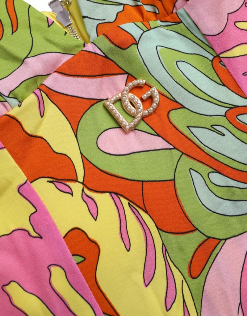 Multicolor Floral Silk Flared Mini Dress Dolce & Gabbana