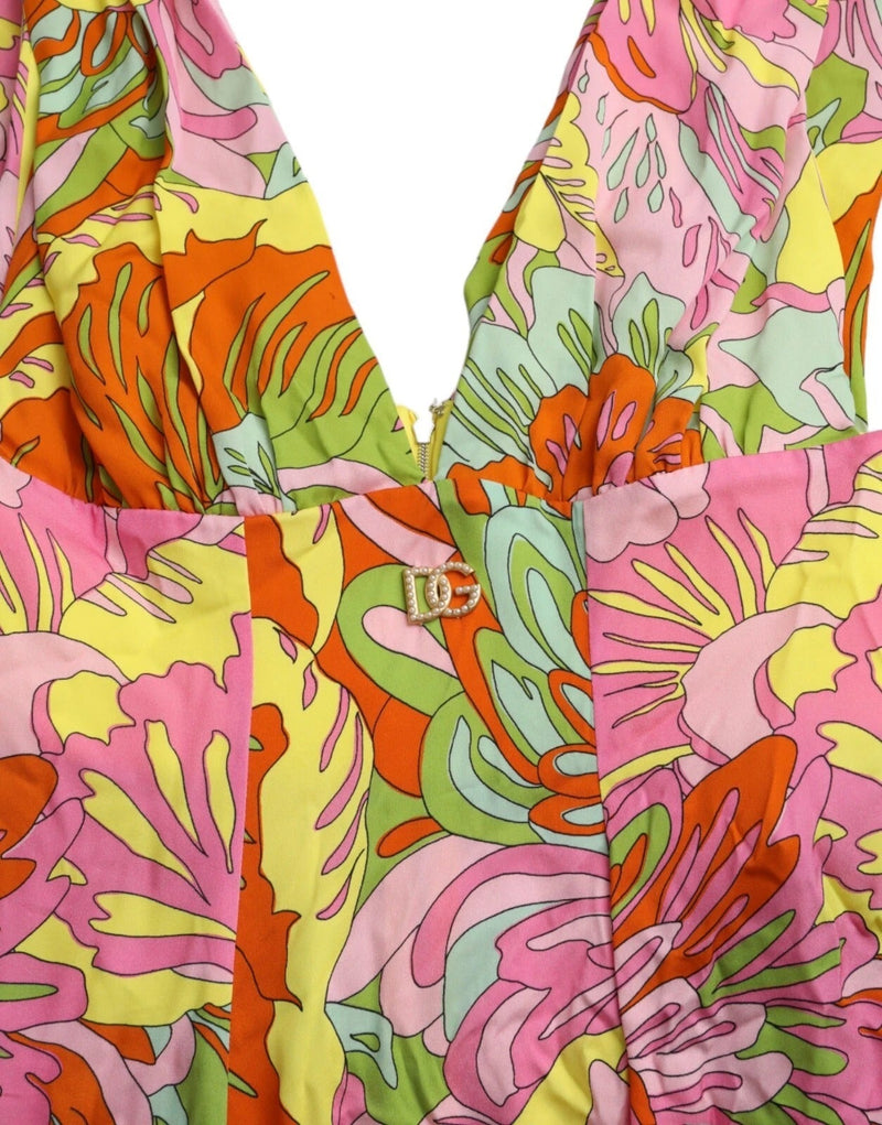 Multicolor Floral Silk Flared Mini Dress Dolce & Gabbana