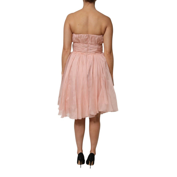 Pink Silk Chiffon A-line Pleated Midi Dress Dolce & Gabbana