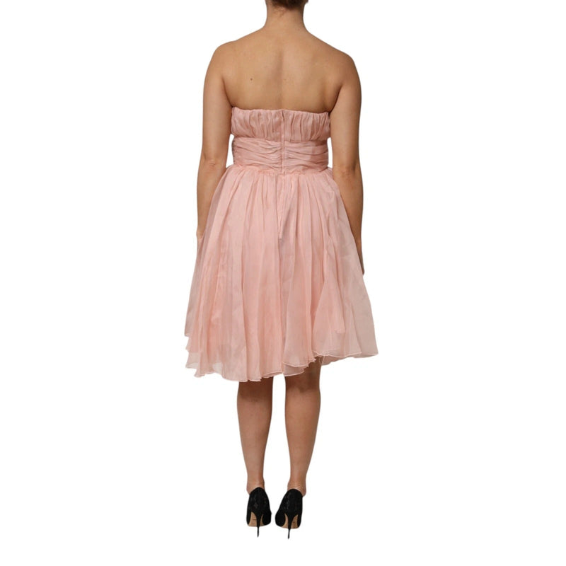 Pink Silk Chiffon A-line Pleated Midi Dress Dolce & Gabbana