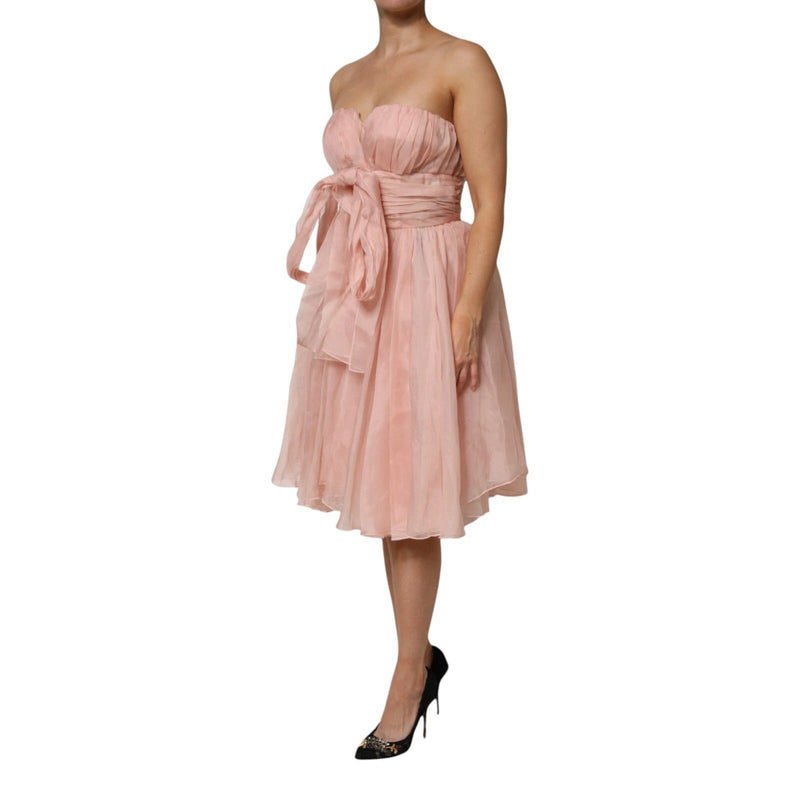 Pink Silk Chiffon A-line Pleated Midi Dress Dolce & Gabbana