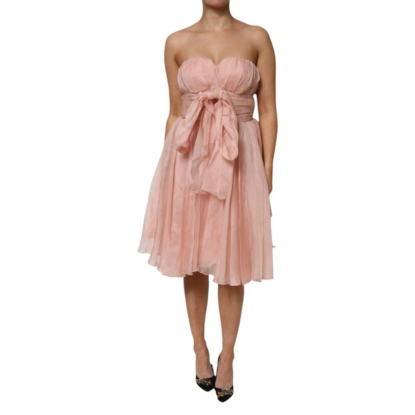 Pink Silk Chiffon A-line Pleated Midi Dress Dolce & Gabbana