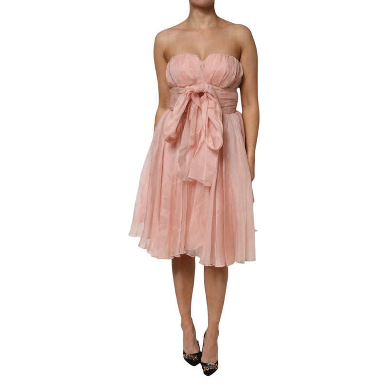 Pink Silk Chiffon A-line Pleated Midi Dress Dolce & Gabbana