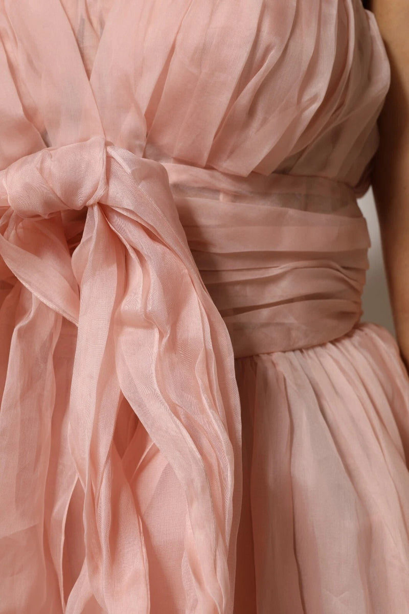 Pink Silk Chiffon A-line Pleated Midi Dress Dolce & Gabbana