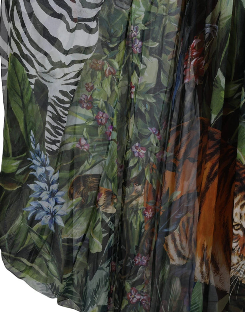 Multicolor Silk Jungle Print Women Maxi Dress Dolce & Gabbana