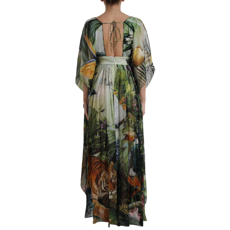 Multicolor Silk Jungle Print Women Maxi Dress Dolce & Gabbana