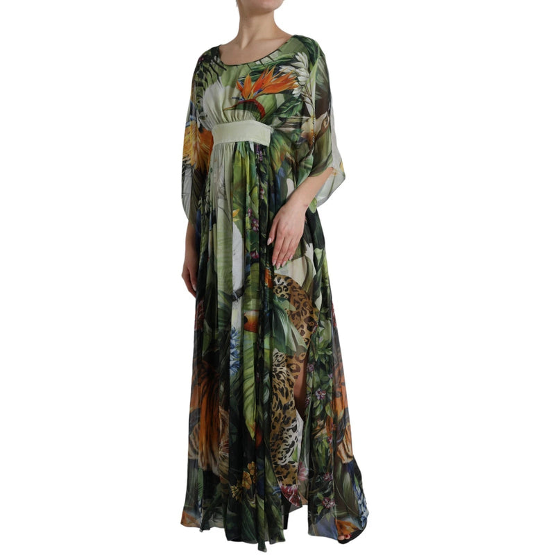 Multicolor Silk Jungle Print Women Maxi Dress Dolce & Gabbana