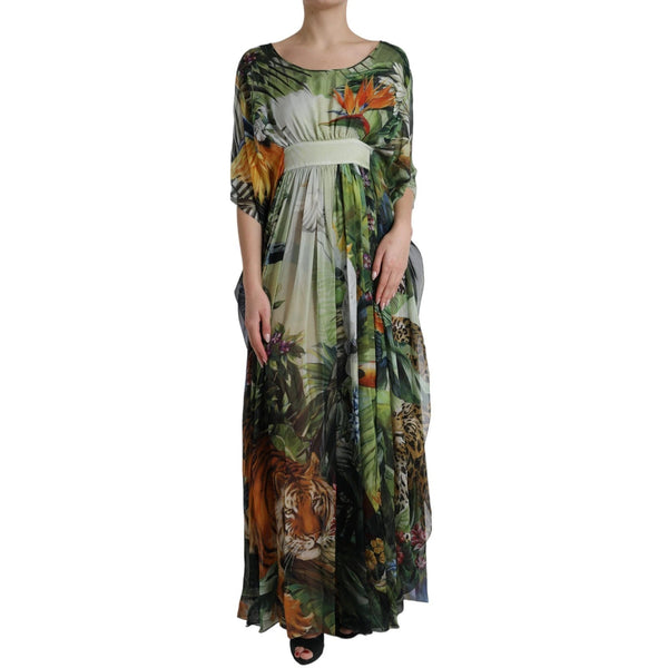 Multicolor Silk Jungle Print Women Maxi Dress Dolce & Gabbana