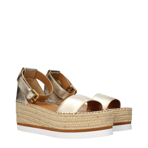 Gold Leather Wedges Sandals See By Chloé
