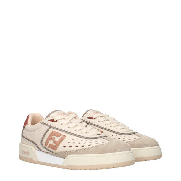 Beige Leather Low Tops Fendi
