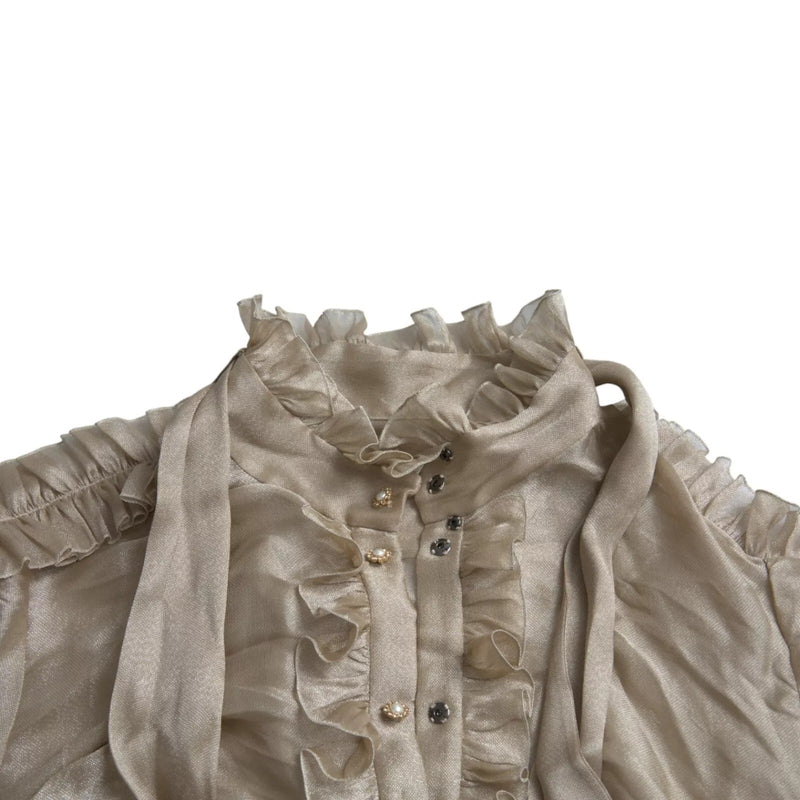 Gold Ascot Collar Ruffles Blouse Top Dolce & Gabbana