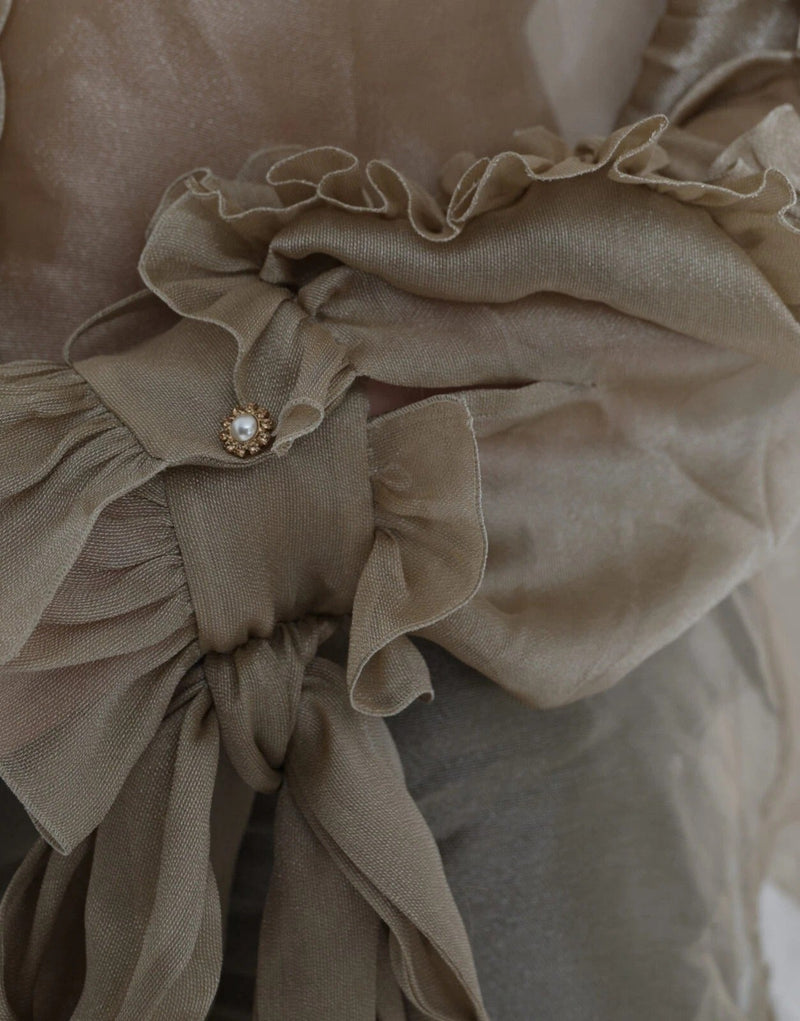 Gold Ascot Collar Ruffles Blouse Top Dolce & Gabbana