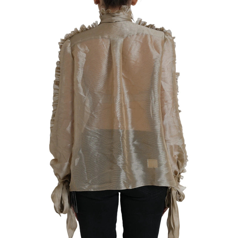 Gold Ascot Collar Ruffles Blouse Top Dolce & Gabbana
