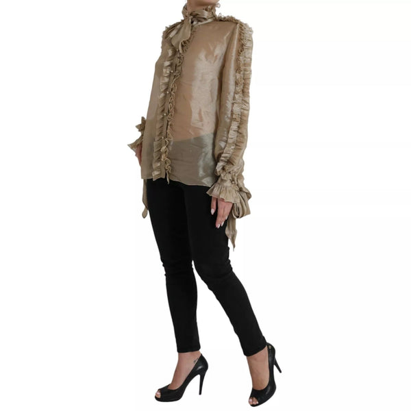 Gold Ascot Collar Ruffles Blouse Top Dolce & Gabbana