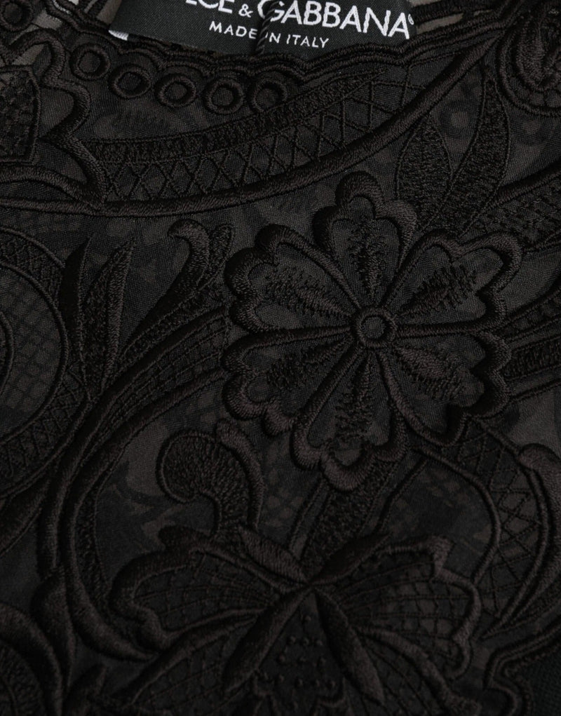 Black Silk Lace Trim Long Sleeves Blouse Top Dolce & Gabbana