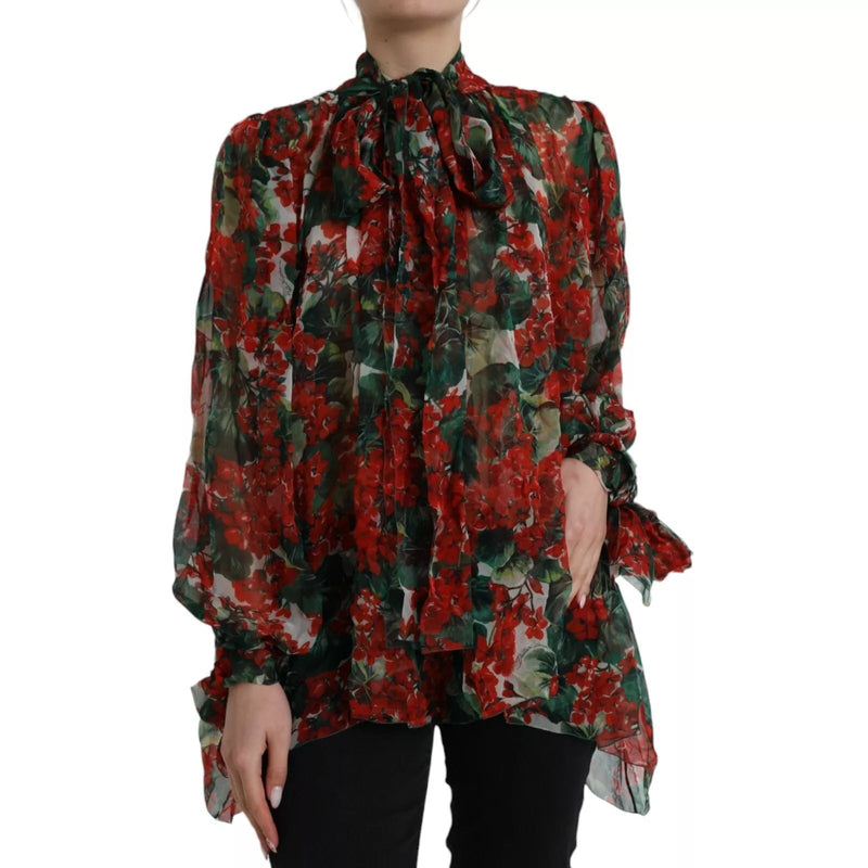 Multicolor Floral Silk Collar Blouse Dolce & Gabbana