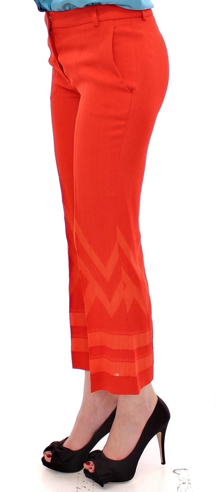 Red Pants Cropped 3/4 Short Nude Capri Pants Versace Collection