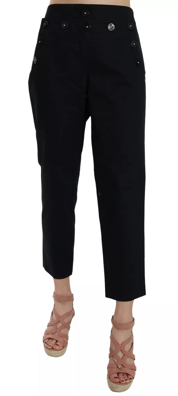 Black Cropped Front Button Embellished Pants Dolce & Gabbana