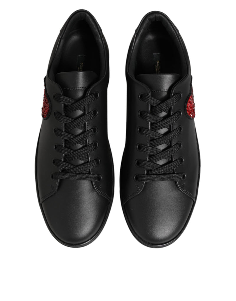 Black Leather Crystal Heart Sneakers  Shoes Dolce & Gabbana