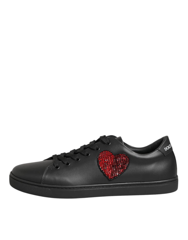 Black Leather Crystal Heart Sneakers  Shoes Dolce & Gabbana