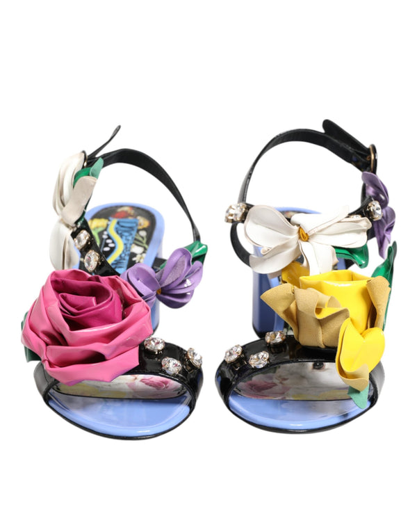 Multicolor Floral Appliqué Crystal Sandal Shoes Dolce & Gabbana