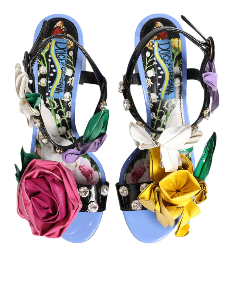 Multicolor Floral Appliqué Crystal Sandal Shoes Dolce & Gabbana