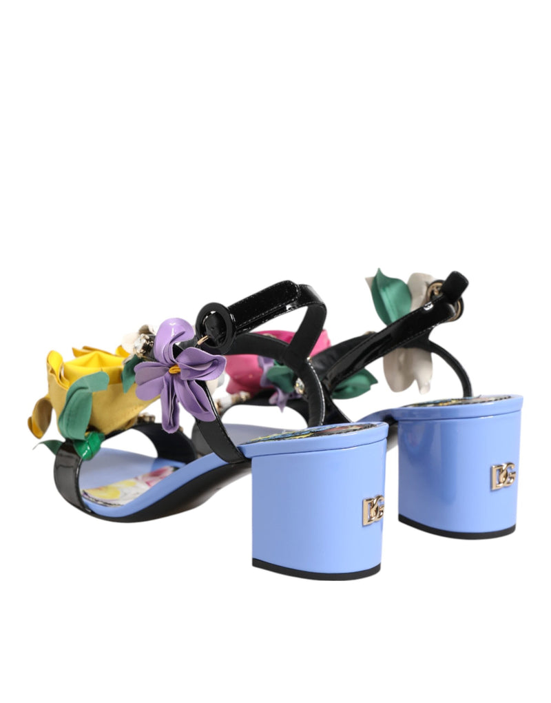 Multicolor Floral Appliqué Crystal Sandal Shoes Dolce & Gabbana