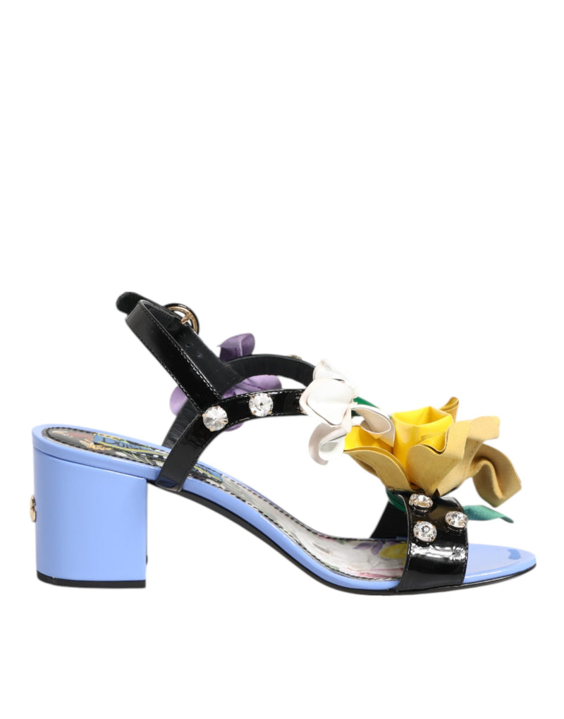 Multicolor Floral Appliqué Crystal Sandal Shoes Dolce & Gabbana