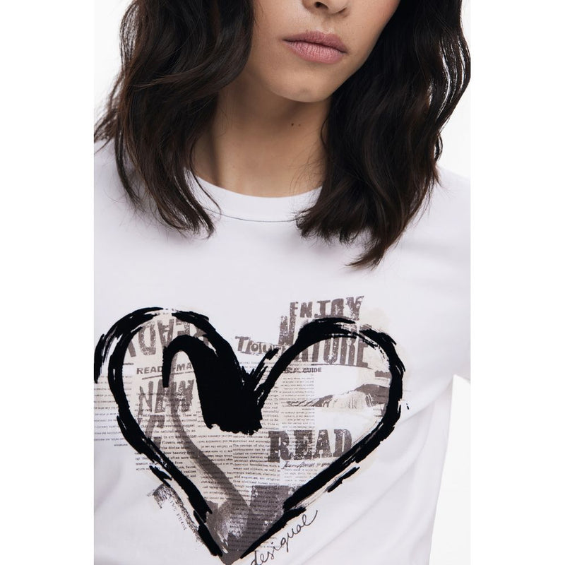 White Cotton Women T-Shirt Desigual